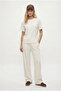 Women's Elix Modal Touch Crew Neck Waist Elastic Pocketed Ecru Bottom Top Set - 4