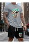 Panda Printed white t-shirt black shorts knitted top bottom set