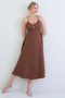 Women's Brown Rope Strap Backless B Tie-Detail Maxi Length Summer K Linen Dress Alc-X15333 - 3