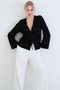 Black V-Neck Ruffle Fabric Knitted Blouse with Tie Detail Alc-X15415 - 4