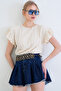 Ecru Crew Neck Knitted Blouse with Ruffled Sleeves and Padding Alc-X15401 - 6