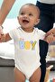 White Short Sleeve It's a Boy Themed Printed Baby Bodysuit Crew Neck Unisex Bodysuit 100% Cotton - 2