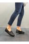 Black Leather Laser Buckled Women's Casual Shoes - 3
