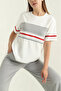 Women's Modal Fabric Crew Neck Stripe Detailed Soft Textured Garnished Tracksuit Set - 2