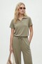 Women's Nadia Modal Touch Polo Collar Waist Elastic Pocketed Khaki Bottom Top Set - 5