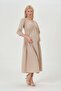 Maternity V-Neck Buttoned Half Sleeve Mid Length Linen Dress Cream - 3