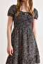 Women's Black Gipe Detailed Mini Woven Viscose Dress Elb-19002606 - 4