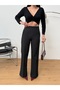 Women's High Waist Back Zip Detail Fabric Trousers - 4