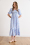 Women's Blue White Floral Gipe Detailed Midi Woven Viscose Dress Elb-19002607 - 3