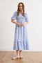 Women's Blue White Floral Gipe Detailed Midi Woven Viscose Dress Elb-19002607 - 4