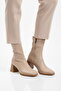 Beige Fleece Zippered Stretch Women's Heeled Boots