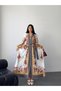 Women's Brown Atlas Fabric Full Length Buttoned Belted Maxi Dress Jen2624 - 3