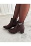 Women's Lania Stone Buckled 6 cm Heeled Oval Boots Brown - 5