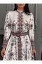 Women's White-Acute Brown Atlas Fabric Button Detailed Belt Piece Maxi Dress Jen2599 - 2
