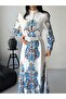 Women's White Atlas Fabric Full Length Buttoned Belt Pack Maxi Dress Jen2640 - 3