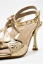 Women's Metallic Gold Design Gold Crocodile Detailed Thin High Heeled Evening Dress Shoes - 4