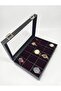 Faux Leather Compartment Wooden Watch Jewelry Box with Burgundy Cushions - 2