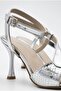 Women's Metallic Silver Design Silver Crocodile Detailed Thin High Heeled Evening Dress Shoes - 4