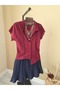 Burgundy Shirt Collar Stretchy Knitted Blouse