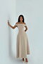 Beige Creil Strapped Double Fabric Long Dress TNS-4423 - 4