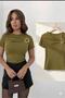 New Season Women's Oil Green t Buckled Sandy Short Sleeve Blouse with Chest Detail 0074