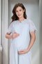 New Season Blue Maternity Summer Dress Eyelet Embroidery Linen Detailed Design Short Sleeve 100% Cotton Nightgown - 2