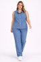 Women's Large Size Blue,Denim Vest + Elastic Waist, High Waist Stretch Fabric Denim Pants 2'Li Suit 65N39419
