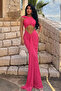 Fuchsia Orleans Cut-Out Detail Draped Long Dress Ate-3323