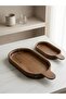 Set of 2 Acacia Wood Presentation Trays - Strappy Breakfast and Steak Serving Sets - 6