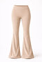 Corded Fabric Ribbed Knit Flared Leggings High Waist E Stretchy Casual Comfortable Pants - Beige - 2