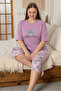 Plus Size Cotton Piece Patterned Short Sleeve Bermuda Capri Pajama Set - 3