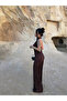 Brown Backless Low-Cut Corded Fabric Set - 5