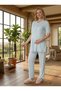 New Season Blue Maternity Summer V-Neck Button Detailed Stylish Lace Piece Design Short Sleeve Pajama Set - 3