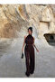 Brown Backless Low-Cut Corded Fabric Set - 6