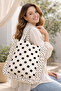 Ays Home Black White Polka Dot Pack Zippered Ruffle Thick Woven Digital Printed Beach Casual Bag - 2