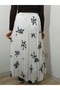 Elegant Embroidered Crepe Fabric Chiffon Skirt with Elastic Waistband and Three Layers of Ruffles - 6