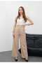Women's Beige Wide-Leg Woven Palazzo Fabric Trousers