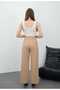 Women's Beige Wide-Leg Woven Palazzo Fabric Trousers - 5