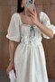 Lace Detailed Contrast Stitching Piece Embroidered Dress - 6