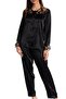 Women's Lace Detailed, Long Sleeve Satin Pajama Set