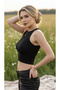 Women's Crew Neck Zero Sleeve Off Shoulder Top Ribbed Knit Krop Body Athlete - 4