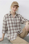 Women's Ecru Beige Plaid Patterned Relaxed 100% Cotton Shirt 34519 60286020