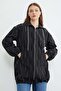 Stone Detailed Hooded Zipper Trench Coat