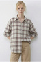 Women's Ecru Beige Plaid Patterned Relaxed 100% Cotton Shirt 34519 60286020 - 3