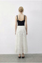 Women's Ecru Elastic Waist Self-Patterned Lined Midi Skirt 355 60286035 - 5