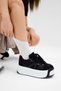 Women's Black High Sole Comfortable Lace-Up Shoes Sneakers
