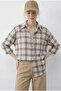 Women's Ecru Beige Plaid Patterned Relaxed 100% Cotton Shirt 34519 60286020 - 2