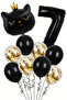 7 Year Old Black Cat Themed Birthday Balloon Set 11 Piece Party Decoration Set