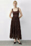 Women's Bitter Brown Elastic Waist Self-Patterned Lined Midi Skirt 355 60286035 - 3
