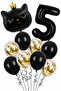 5 Year Old Black Cat Themed Birthday Balloon Set 11 Piece Party Decoration Set